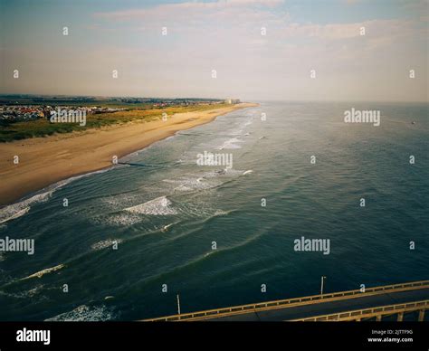 Aerial view of harbour and beach of belgian coast with port and boardwalk Stock Photo - Alamy