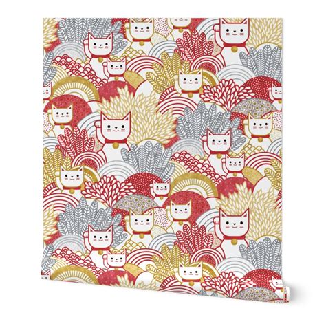 Manekineko Cat- Japanese Lucky Cats Wallpaper | Spoonflower