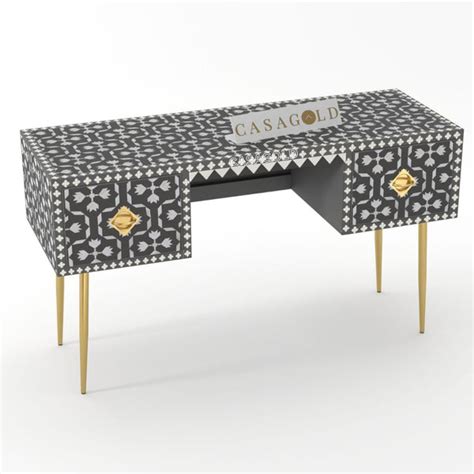 Bone Inlay Study Desk - Floral – CasaGold