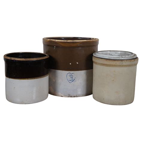 Set of Three Stoneware Covered Crocks For Sale at 1stDibs