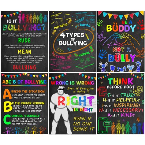 Ulmisfee 6 Pieces Anti Bullying Poster Kit, Classroom Decor, Counselor ...
