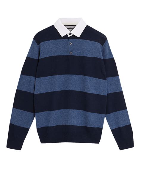 Buy Pure Lambswool Striped Rugby Shirt at Marks & Spencer