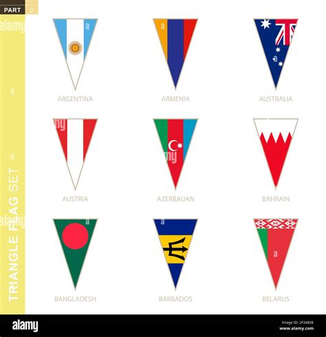 Triangle flag set, stylized country flags of Argentina, Armenia, Australia, Austria, Azerbaijan ...