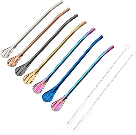 Amazon.com: 4 Pieces Spoon Straws Stainless Steel Drinking Spoon Straws ...