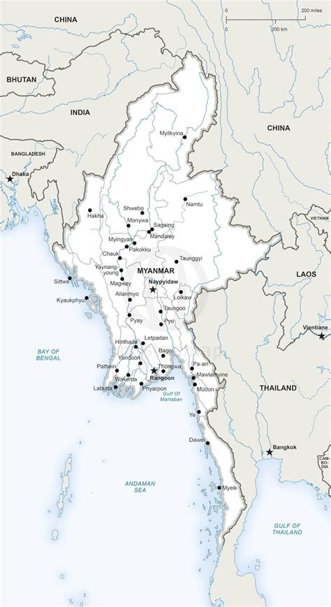 Vector Map of Myanmar political | One Stop Map