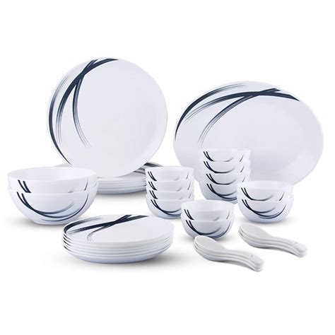 Larah by Borosil - Moon Series, Indigo Stella 33 Pieces Opalware Dinner ...