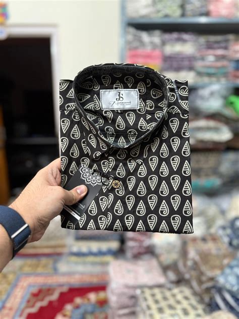 Black Drop Booti Printed Plus Size Half Sleeves Cotton Shirt For Men ...