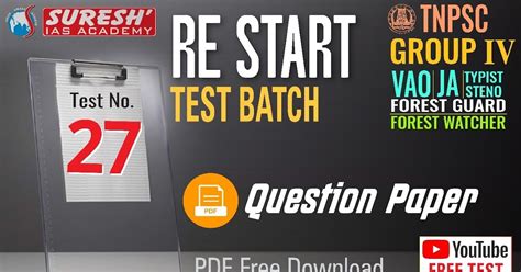 TNPSC Group 4 Re Start YouTube Test Series Test 27 Question Paper by ...