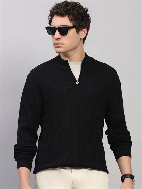 Buy Luxuria Men Black Self Design Round Neck Full Sleeve Pullover ...