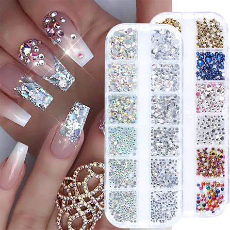 3d Nail Art Decoration Set Platt-svart Rhinestone Metal Beads Prlor ...