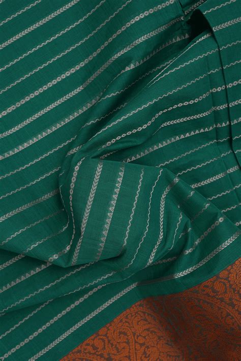 Striped Design Emerald Green Coimbatore Cotton Saree – Sundari Silks