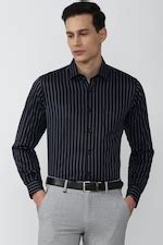 Buy Men Navy Regular Fit Stripe Full Sleeves Formal Shirt Online ...
