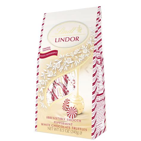 Lindt Lindor White Chocolate Peppermint Truffles Holiday Bag, 8.5oz ...