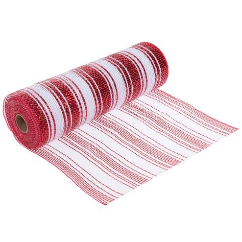 Red & White Striped Metallic Deco Mesh Ribbon - 10" | Hobby Lobby | 5162920