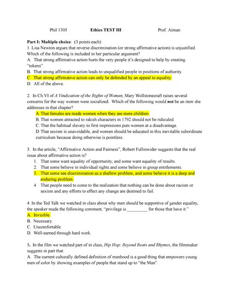 Intro to ethics exam 3 - good practice for exams - Phil 1305 Ethics ...