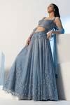 Buy Blue Silk, Organza, Tulle Sequins, Beads Cut Dana Embroidered ...