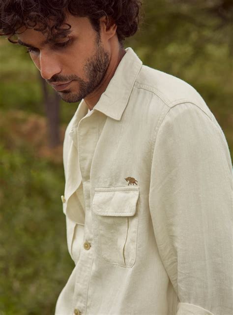 Buy Cream Linen Overshirt | Casual Beige Solid Shirts for Men Online ...