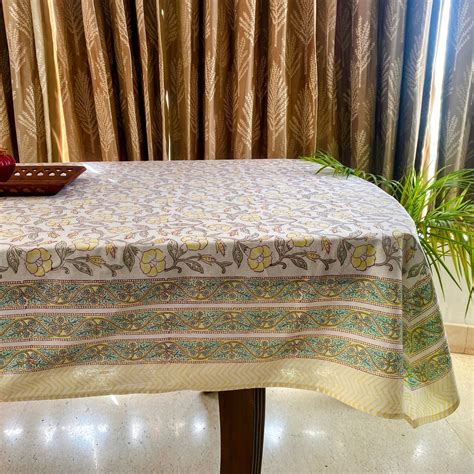 Gulanchi 6 Seater Dining Table Cover, 100% Cotton, 60" x 90" – Coral Slub