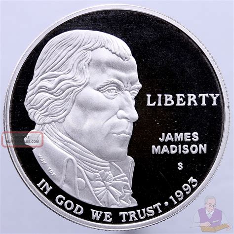 1993 S James Madison Bill Of Rights Proof Commem 90 Silver Dollar Us Coin