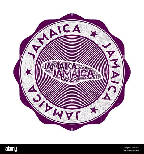 Jamaica seal. Country round logo with shape of Jamaica and country name ...