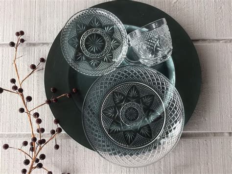 Vintage clear glass dinnerware cut glass plates cups saucer | Etsy