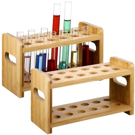 Yoande 2 Pcs 18ml Bamboo Test Tube Holder Rack 12 Holes Lab Test Tube ...