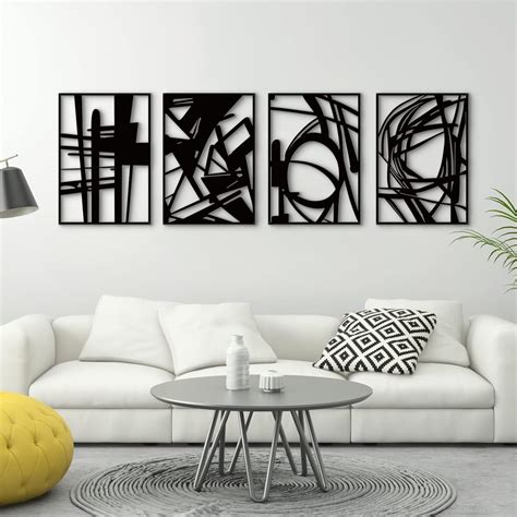 Glamativity 4 Pack Black Abstract Metal Wall Art, Minimalist Décor ...