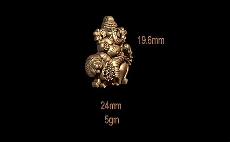 Lord Ganesh On Lion 3D Model Pendant STL File