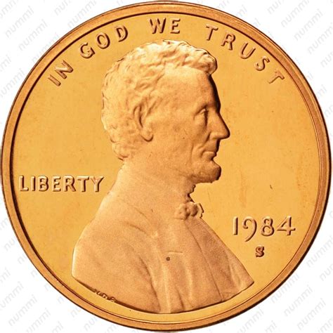 Цена 1 цент 1984 года, S, знак монетного двора "S" - Сан-Франциско [США]