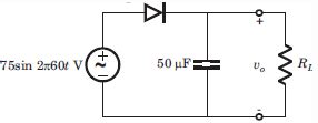 For the circuit shown diode cutting voltage is Vin = 0. The ripple ...