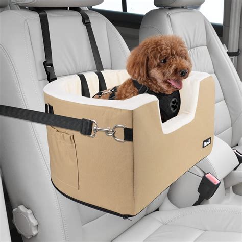 Eyein Puppy Dog Car Booster Seat, Adjustable Height Dog Car Seat Bed Carrier with Cushion and ...