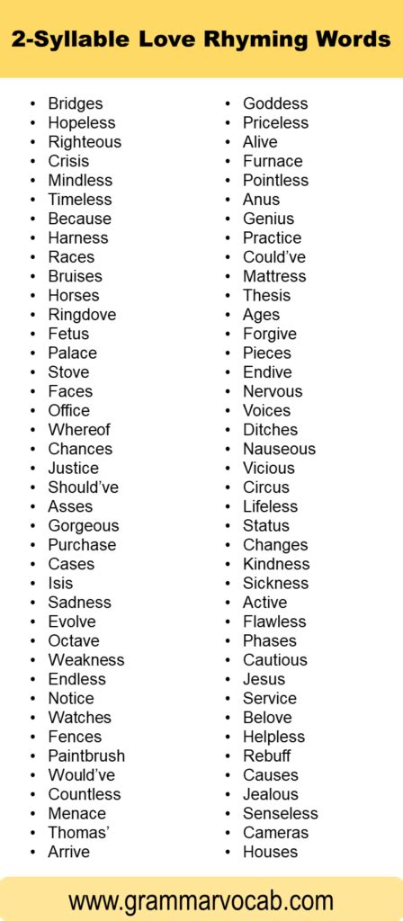 World of Love Rhyming Words - GrammarVocab