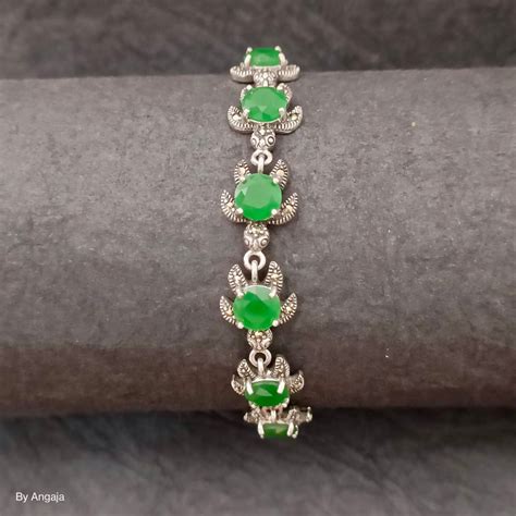 Marcasite Emerald Tortoise Silver Bracelet – Angaja Silver