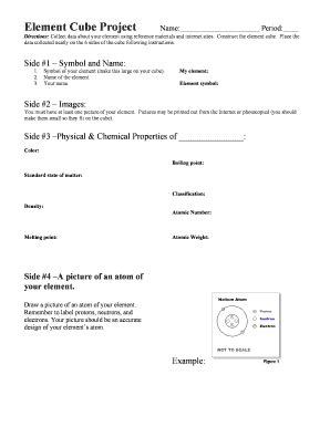 Element Cube Project Name: Period: - Mrdelgadosclass.com - Fill and ...