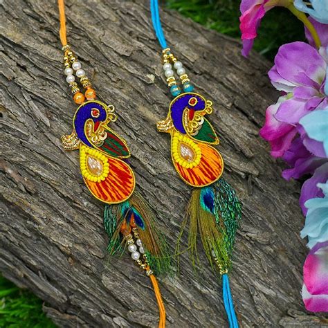 Buy Designer Peacock Rakhi Set of 2 Online in India - Mypoojabox.in