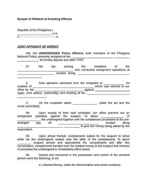 Sample of Affidavit of Arresting Officers - Capital Expenditure and ...