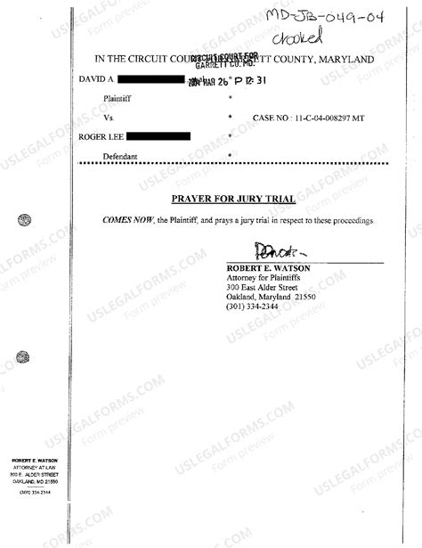 Maryland Prayer for Jury Trial | US Legal Forms