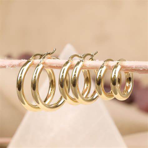 14k Gold Hoop Earrings, 14k Gold Large Hoops, Classic Gold Hoop ...