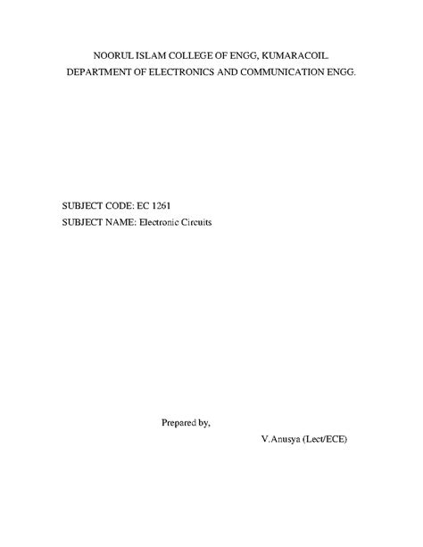 EC1261-Electronic Circuits - NOORUL ISLAM COLLEGE OF ENGG, KUMARACOIL ...
