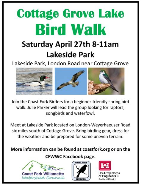 Cottage Grove Lake Bird Walk - Lakeside Park - Coast Fork Willamette ...