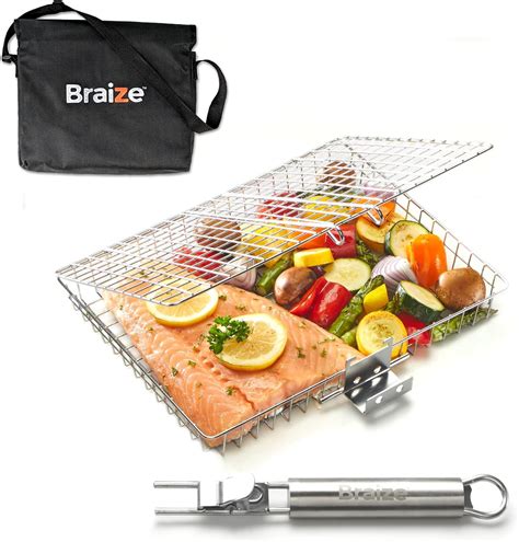 Amazon.com: Braize Grill Basket with REMOVABLE HANDLE, fish grill ...