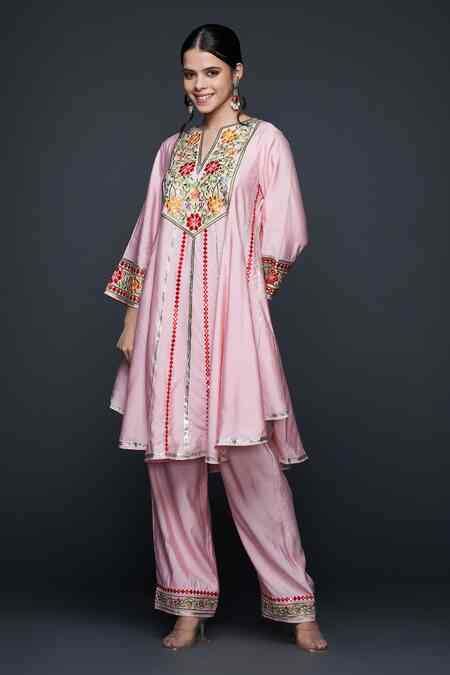 Buy Pink Viscose, Chanderi Silk Gota Patti, Mirrors, Phool Bahar Thread ...