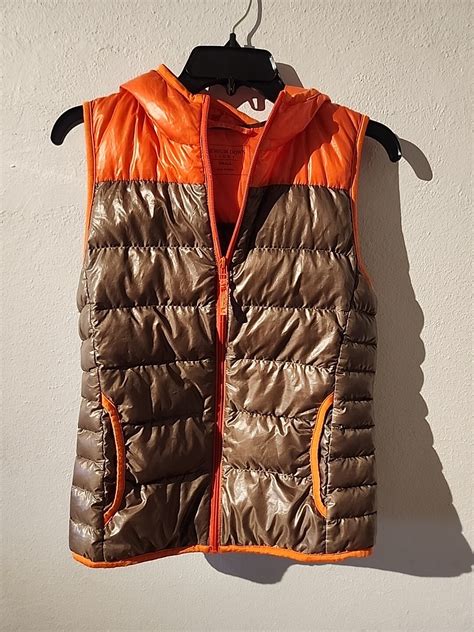 Brown Orange Puffer Vest Down Fill Waterproof Zip Up Size Small Ladies ...