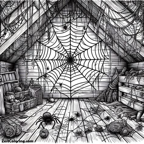 Spider’s Web At The Attic Coloring Page : Coloring for Kids – Smart ...