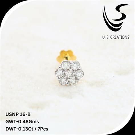 Floral Diamond Nose Pin in Gold - USNP16 B – HM Sarafa Bazar India Pvt Ltd