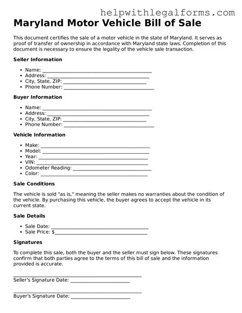 Make Your Maryland Motor Vehicle Bill of Sale With Our Free Template