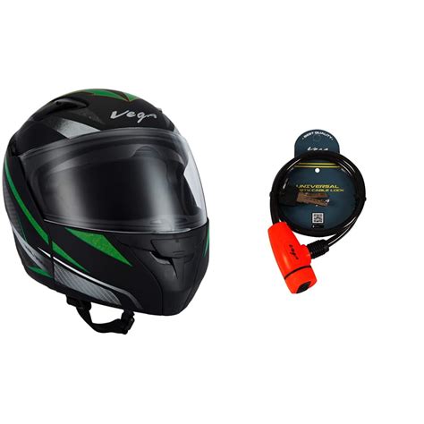 Vega Boolean Drift Dull Black Green Flip-up Helmet-M and Vega Safety ...