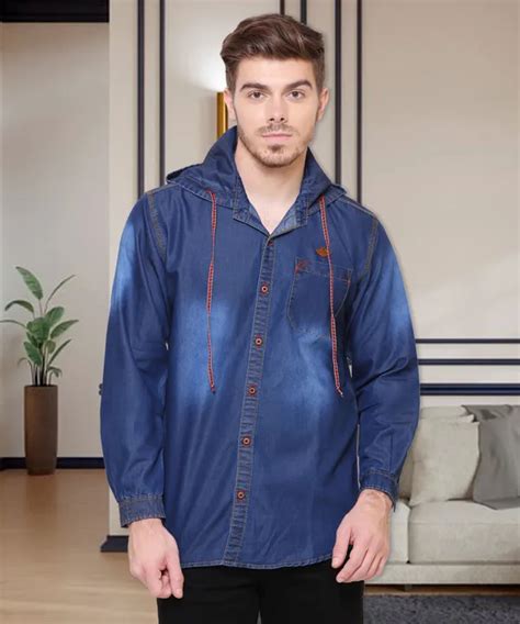 Kuons Avenue Men's Dark Blue Athleisure Attire Hooded Denim Shirt Price ...