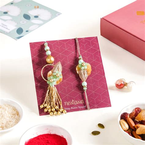 Set Of 4 Floral Love Rakhi Lumba For Bhaiya Bhabhi With Box And Card ...