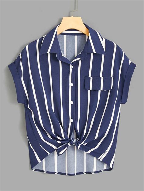 INAWLY Striped Batwing Sleeve Flap Detail Shirt | SHEIN USA